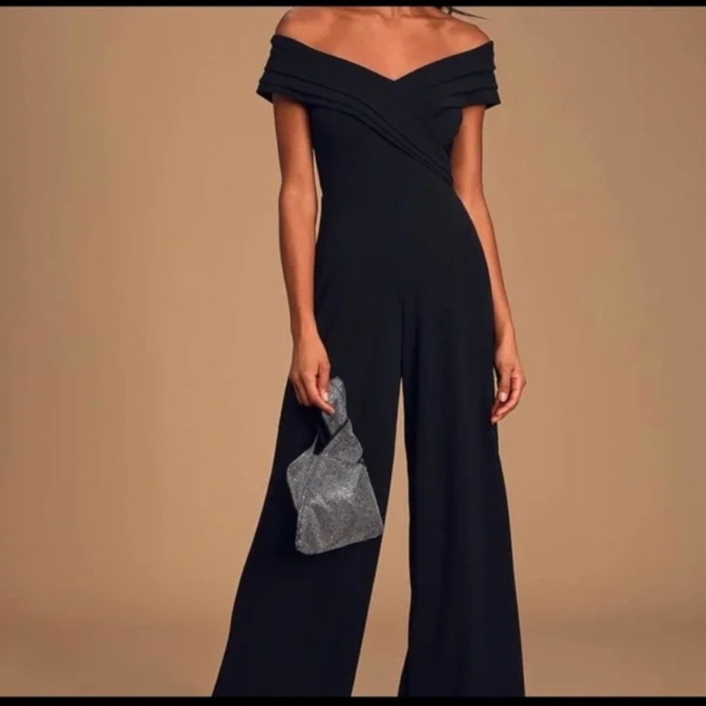 Lulus Stand Tall Wide Leg Off Shoulder Jumpsuit Black Size S
